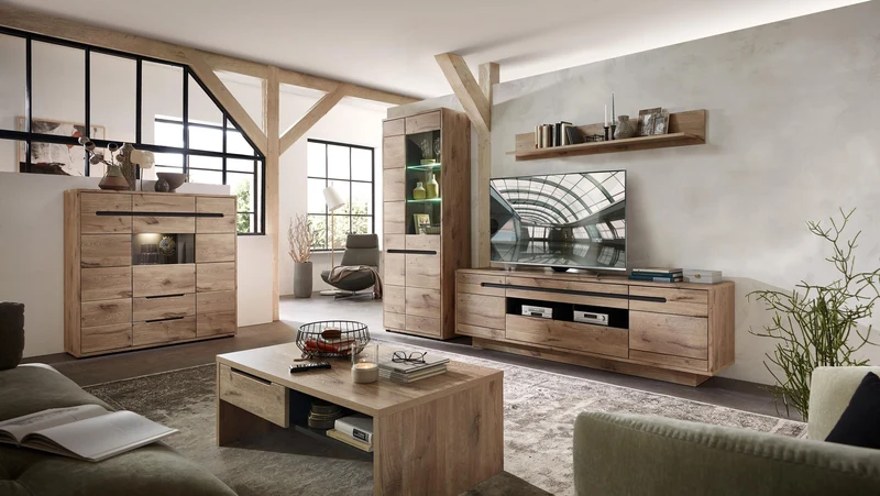 Wohnzimmerschrank BELLANO HH84 Viking Oak Nature mit LED