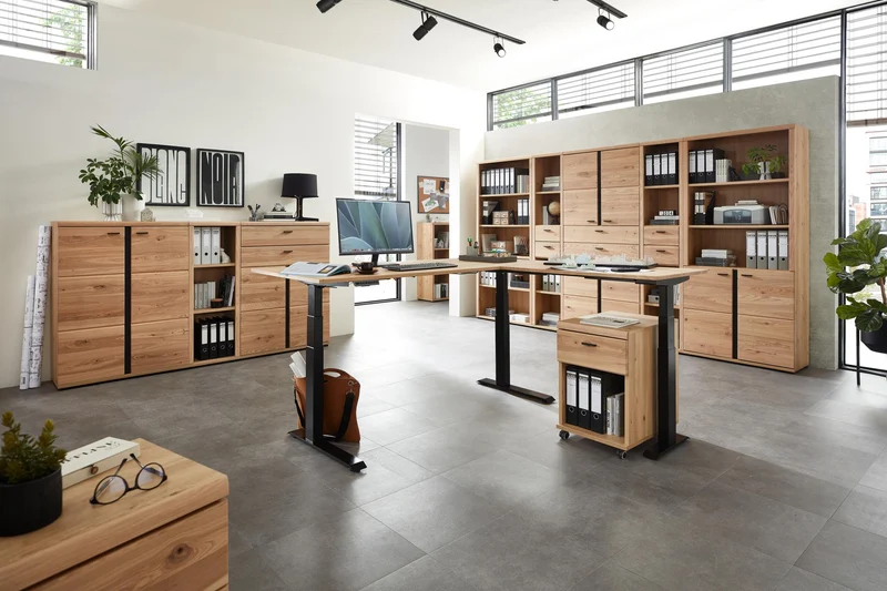 Höhenverstellbarer Eckschreibtisch SONOS Altesche furniert 185 x 177cm