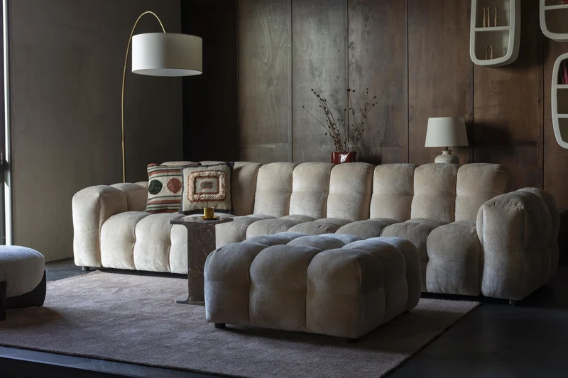 HACKMAN Hocker 100 x 100 cm Velours Beige von DUTCHBONE