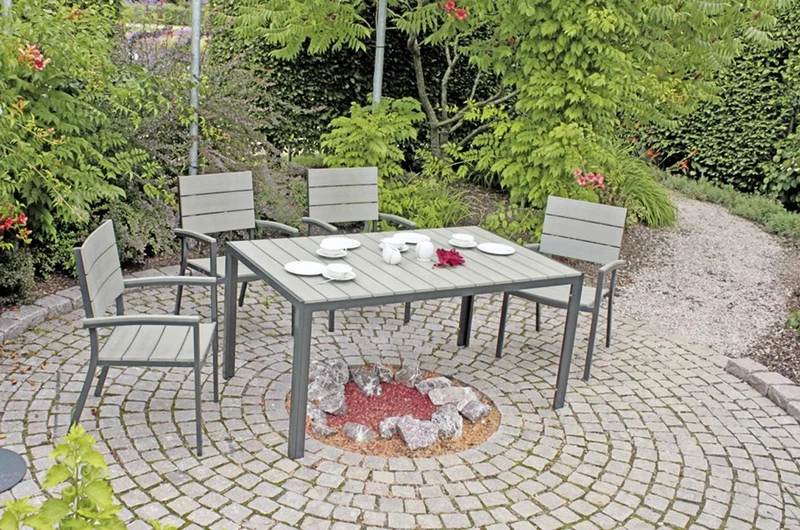 Garten Tischgruppe OLIVIA 5-tlg. Tisch 150 x 90 cm + 4 x Stapelstuhl