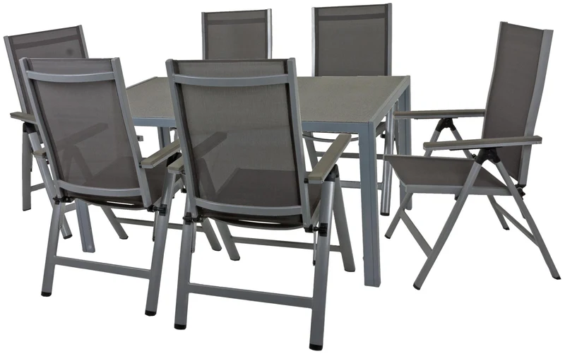 Garten Tischgruppe GRACE 7-tlg. 6 × Hochlehner + 1 Tisch 150 x 90 cm