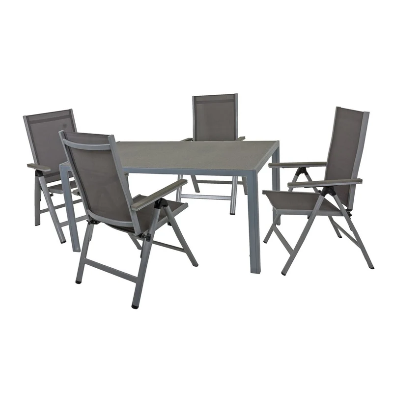 Garten Tischgruppe GRACE 5-tlg. 4 × Hochlehner + 1 Tisch 150 x 90 cm