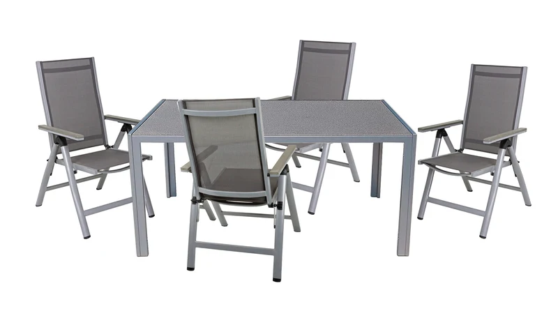 Garten Tischgruppe GRACE 5-tlg. 4 × Hochlehner + 1 Tisch 150 x 90 cm