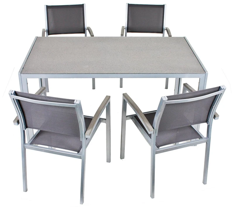 Garten Tischgruppe GRACE 5-tlg. 1 x Tisch 150 x 90 cm 4 x Stapelstuhl