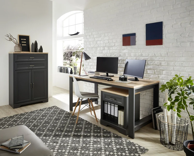 Stauraumelement Büro Kommode JASMIN 12 Graphit Artisan Eiche