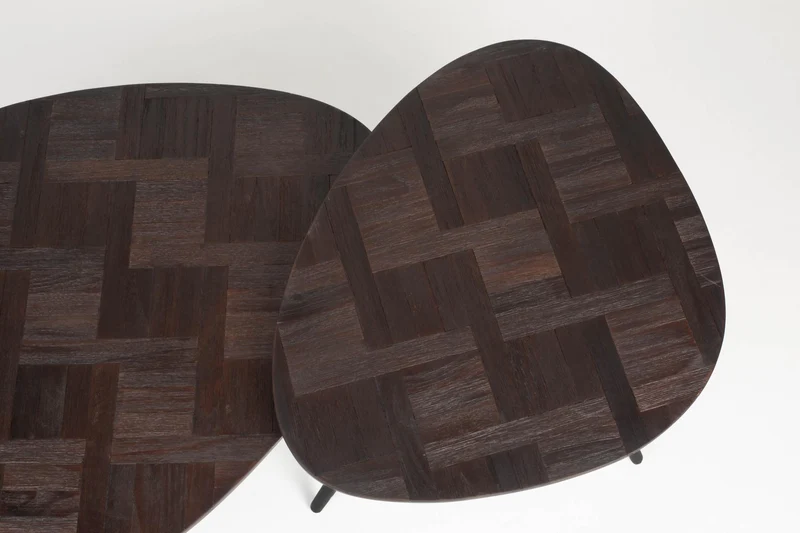 Couchtisch PION 2-er Set aus recyceltem Teakholzfurnier