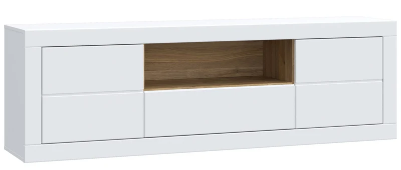 Lowboard TV-Board LEFKADAS Weiß seidenmatt 2 Türen 1 Schublade, Forte