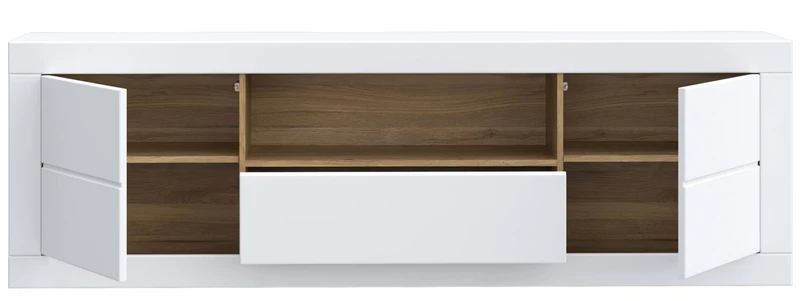 Lowboard TV-Board LEFKADAS Weiß seidenmatt 2 Türen 1 Schublade, Forte