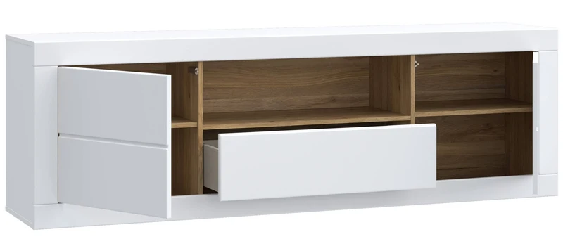 Lowboard TV-Board LEFKADAS Weiß seidenmatt 2 Türen 1 Schublade, Forte