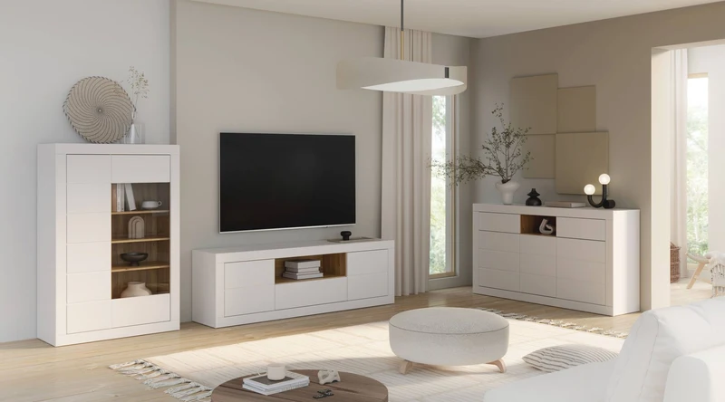 Lowboard TV-Board LEFKADAS Weiß seidenmatt 2 Türen 1 Schublade, Forte