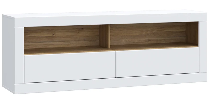 TV-Board LEFKADAS Lowboard Weiß seidenmatt 2 Schubladen von Forte