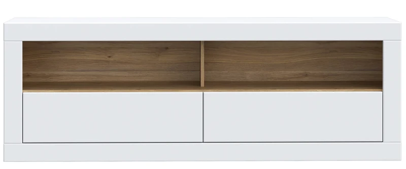 TV-Board LEFKADAS Lowboard Weiß seidenmatt 2 Schubladen von Forte