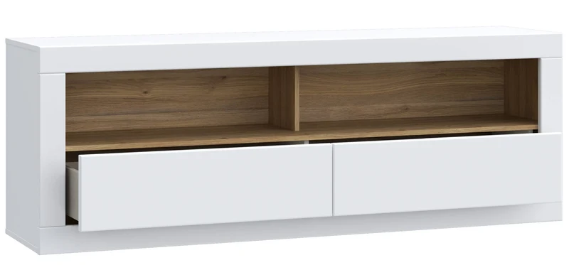 TV-Board LEFKADAS Lowboard Weiß seidenmatt 2 Schubladen von Forte