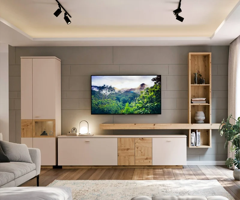 Wohnzimmerschrank LOUOTO 2, 3-teilig Sand & Artisan Eiche