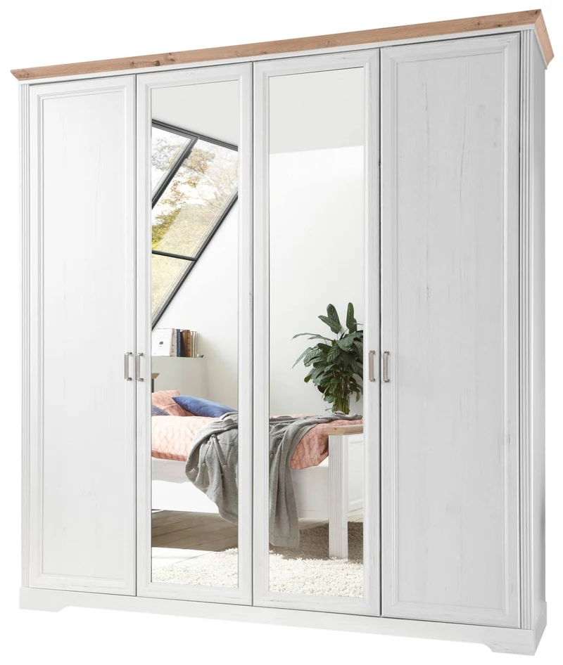 Kleiderschrank Schlafzimmerschrank JASMIN 4-trg Pinie weiß Nachbildung