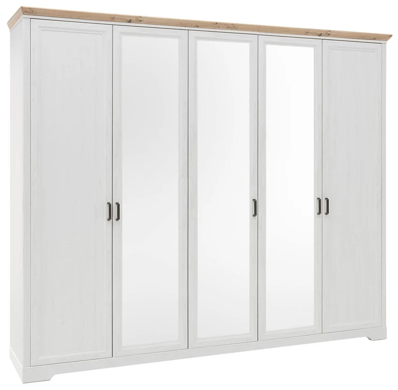 Kleiderschrank JASMIN 5 Türen mit Spiegel Pinie weiß Nachbildung