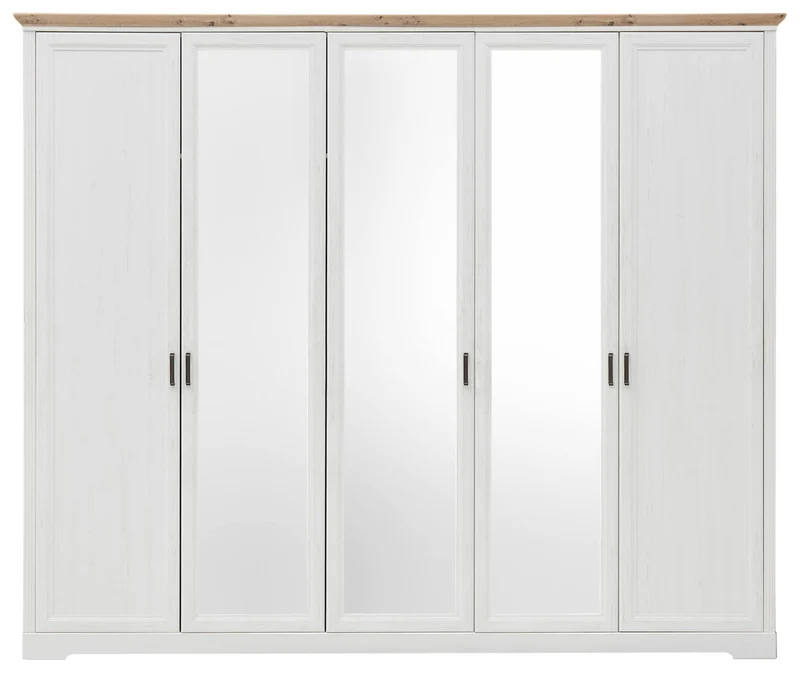 Kleiderschrank JASMIN 5 Türen mit Spiegel Pinie weiß Nachbildung