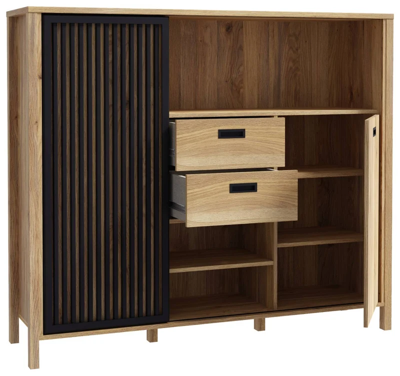 Wohnzimmerschrank-Set JYTANA, 7-tlg. Mauvella Eiche/Schwarz