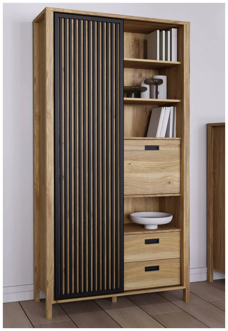 Regal Schrank JYTANA in Mauvella Eiche Optik / Schwarz von Forte