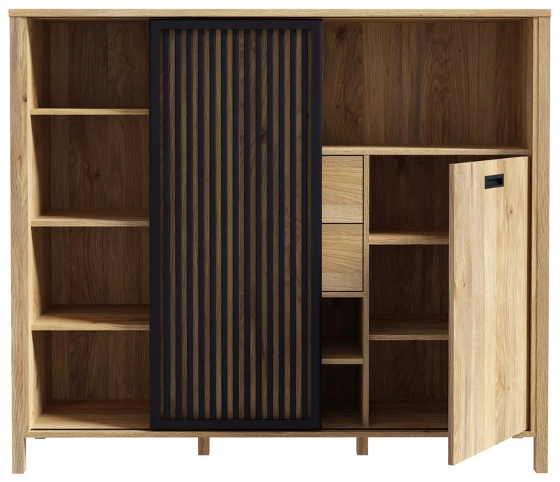 Highboard JYTANA 2 Türen in Mauvella Eiche Optik /Schwarz, von Forte