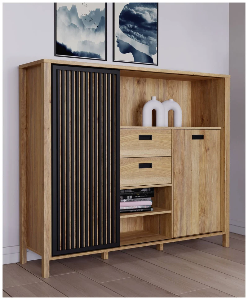 Highboard JYTANA 2 Türen in Mauvella Eiche Optik /Schwarz, von Forte