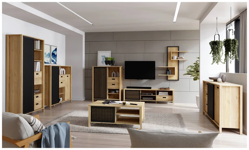 Highboard JYTANA 2 Türen in Mauvella Eiche Optik /Schwarz, von Forte