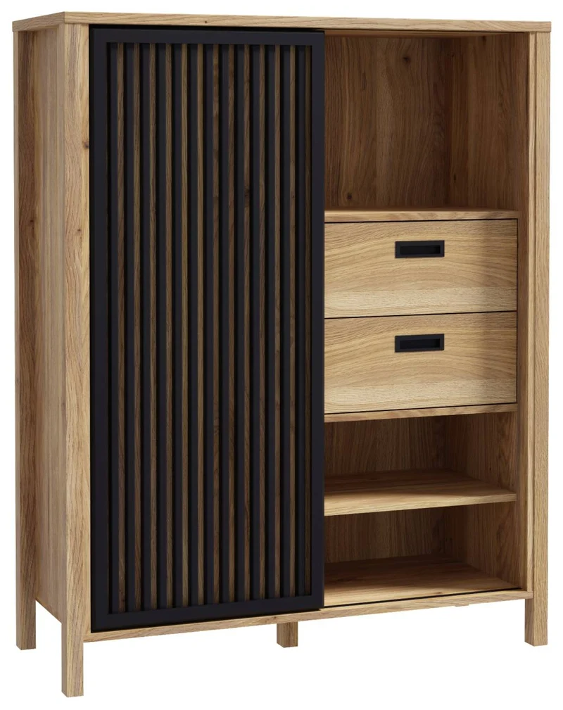 Highboard JYTANA 2 Schubladen 1 Tür in Mauvella Eiche Optik /Schwarz