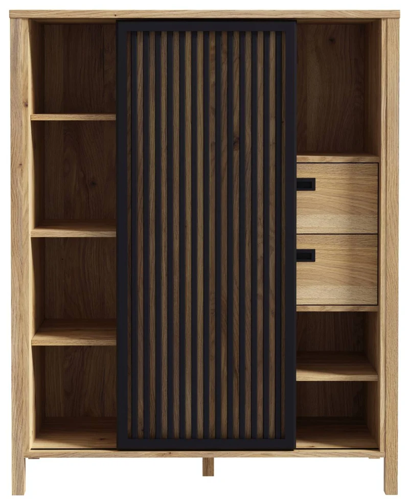 Highboard JYTANA 2 Schubladen 1 Tür in Mauvella Eiche Optik /Schwarz