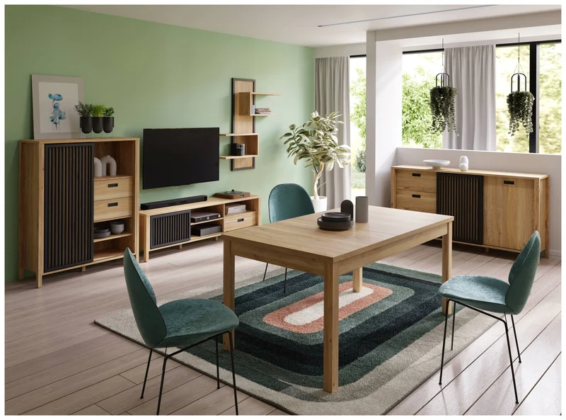 Highboard JYTANA 2 Schubladen 1 Tür in Mauvella Eiche Optik /Schwarz