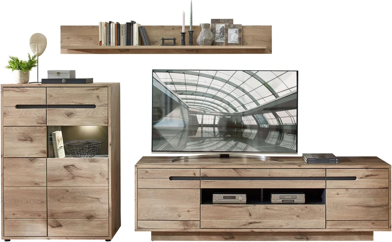 Wohnzimmerschrank BELLANO HH83 Viking Oak Nature mit LED
