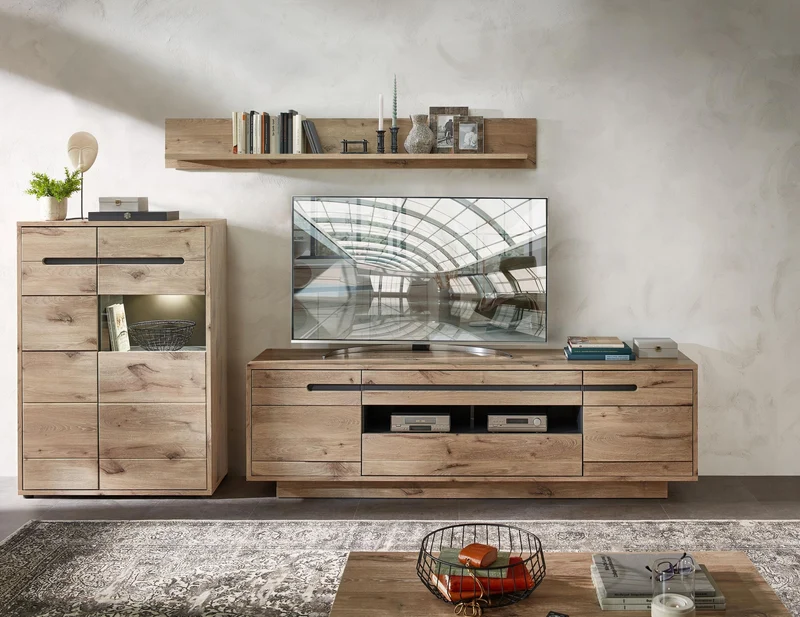 Wohnzimmerschrank BELLANO HH83 Viking Oak Nature mit LED