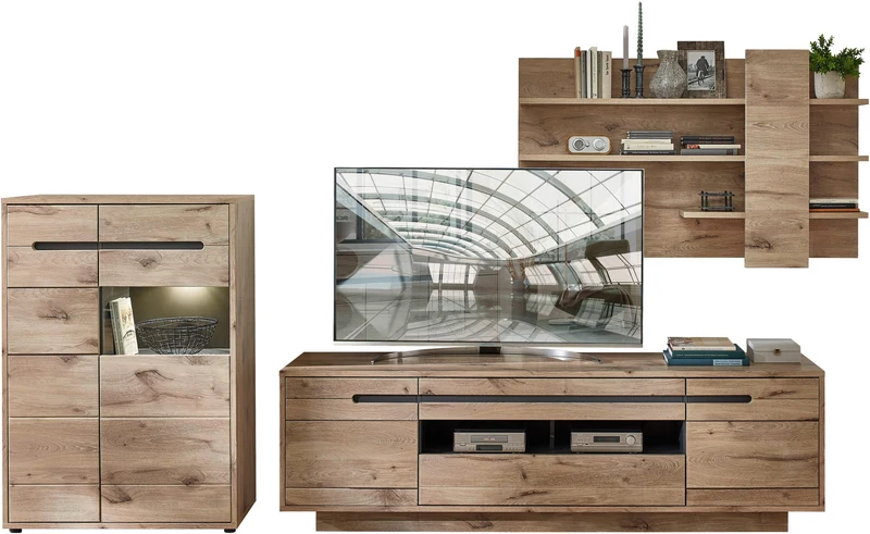 Wohnzimmerschrank BELLANO HH81 Viking Oak Nature mit LED