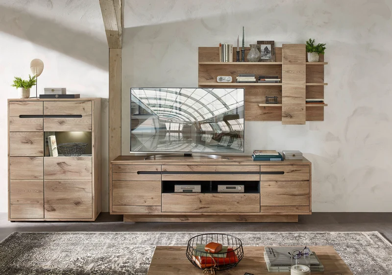Wohnzimmerschrank BELLANO HH81 Viking Oak Nature mit LED