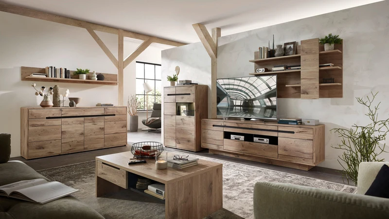 Wohnzimmerschrank BELLANO HH81 Viking Oak Nature mit LED