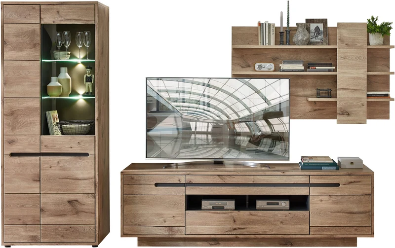 Wohnzimmerschrank BELLANO HH80 Viking Oak Nature mit LED