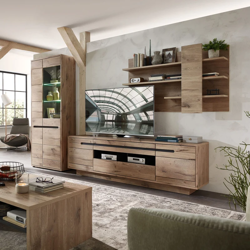 Wohnzimmerschrank BELLANO HH80 Viking Oak Nature mit LED