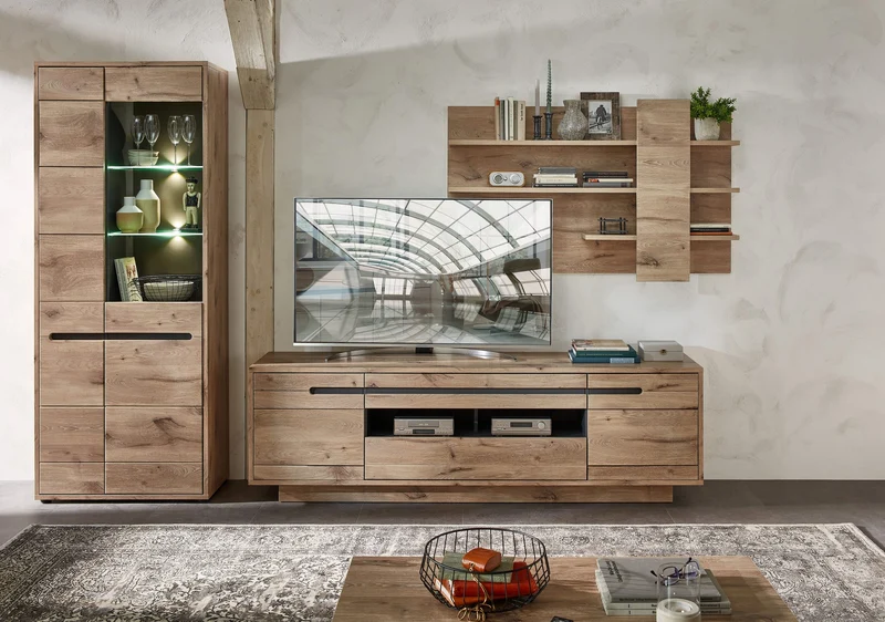 Wohnzimmerschrank BELLANO HH80 Viking Oak Nature mit LED