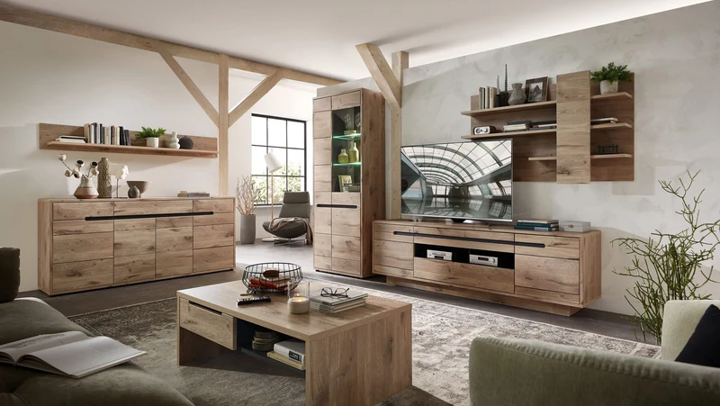 Wohnzimmerschrank BELLANO HH80 Viking Oak Nature mit LED