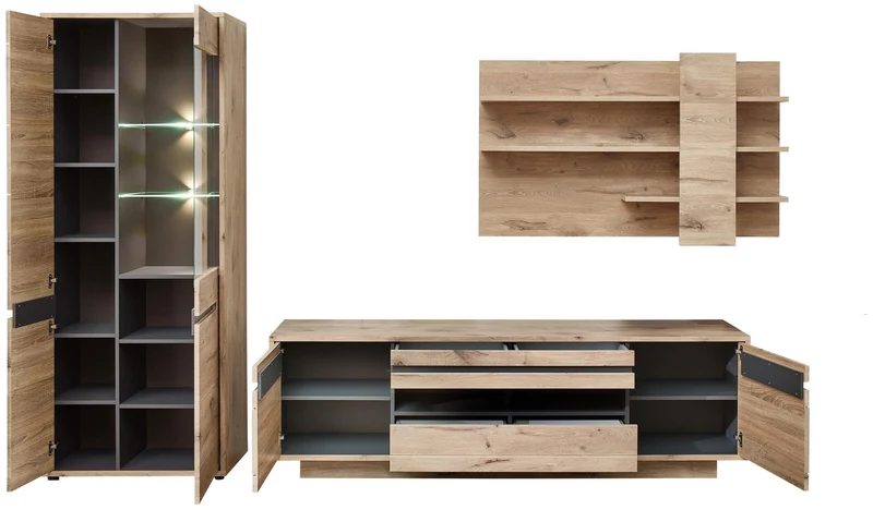 Wohnzimmerschrank BELLANO HH80 Viking Oak Nature mit LED