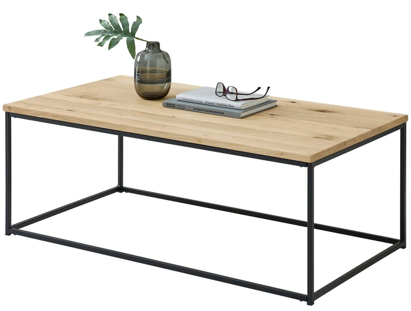 Couchtisch THOR 110 x 60 cm Platte Eiche geölt Metallgestell schwarz