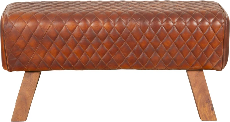 Sitzbank BHILAI Leder Braun mit Harlekin Muster
