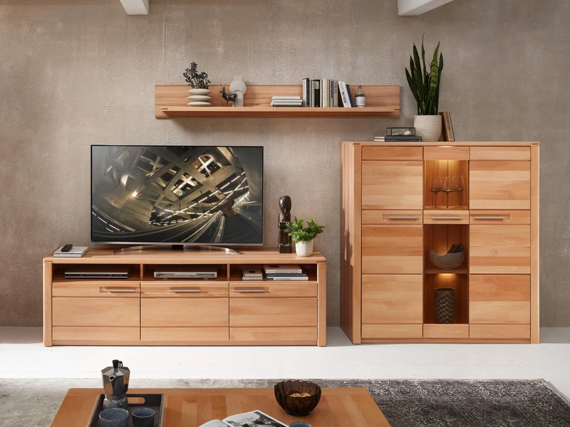 Wohnzimmerschrank NATURE ONE FF83, 3-tlg. Kernbuche Massivholz