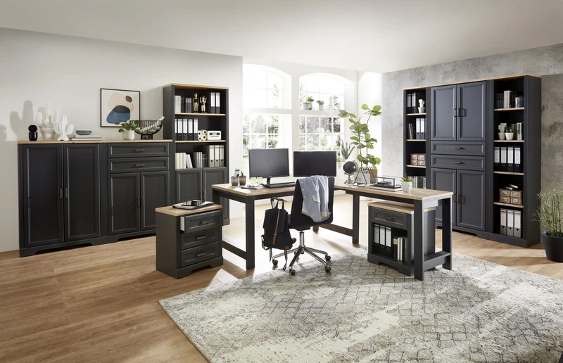 Büroschrank Bürowand Set JASMIN 3-teilig Graphit Artisan Eiche