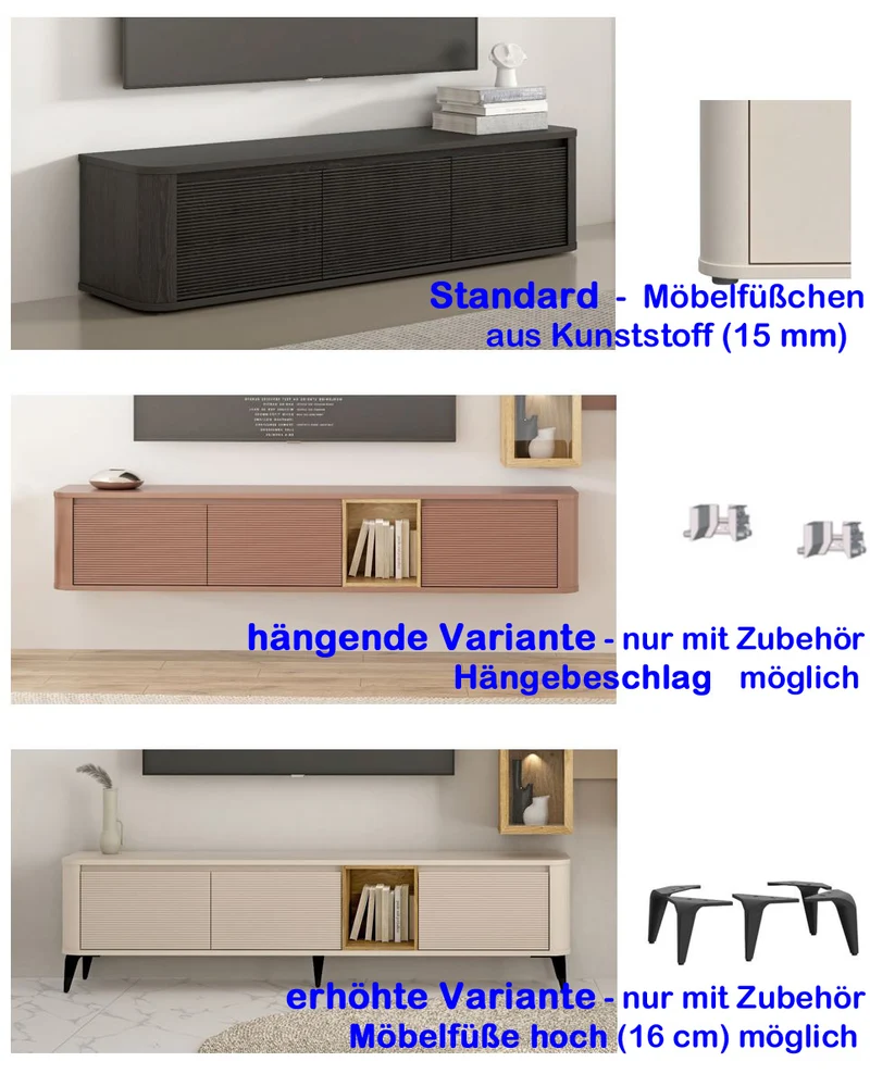 Metallbeine 16 cm BTHZ51ST 5er-Set zur Montage an Lowboard BREATHTAKER