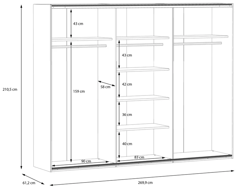 Kleiderschrank HIGH ROCK 3 Schwebetüren Riviera Eiche Optik / Schwarz