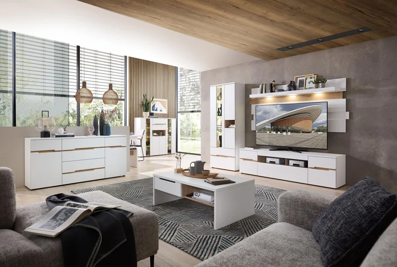 Wohnzimmerschrank MEMPHIS 3-teilig Weiss & Artisan Eiche