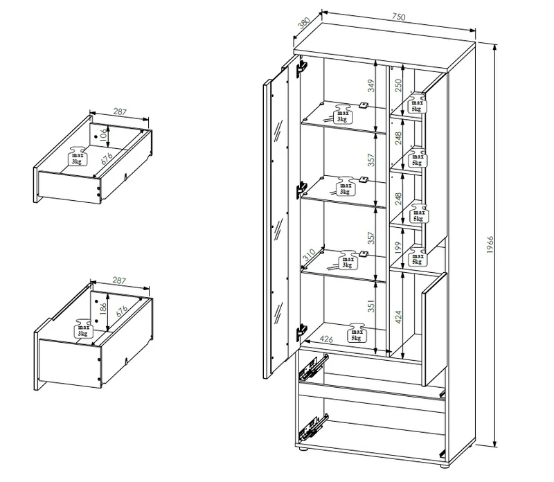 Wohnzimmerschrank MEMPHIS 3-teilig Weiss & Artisan Eiche