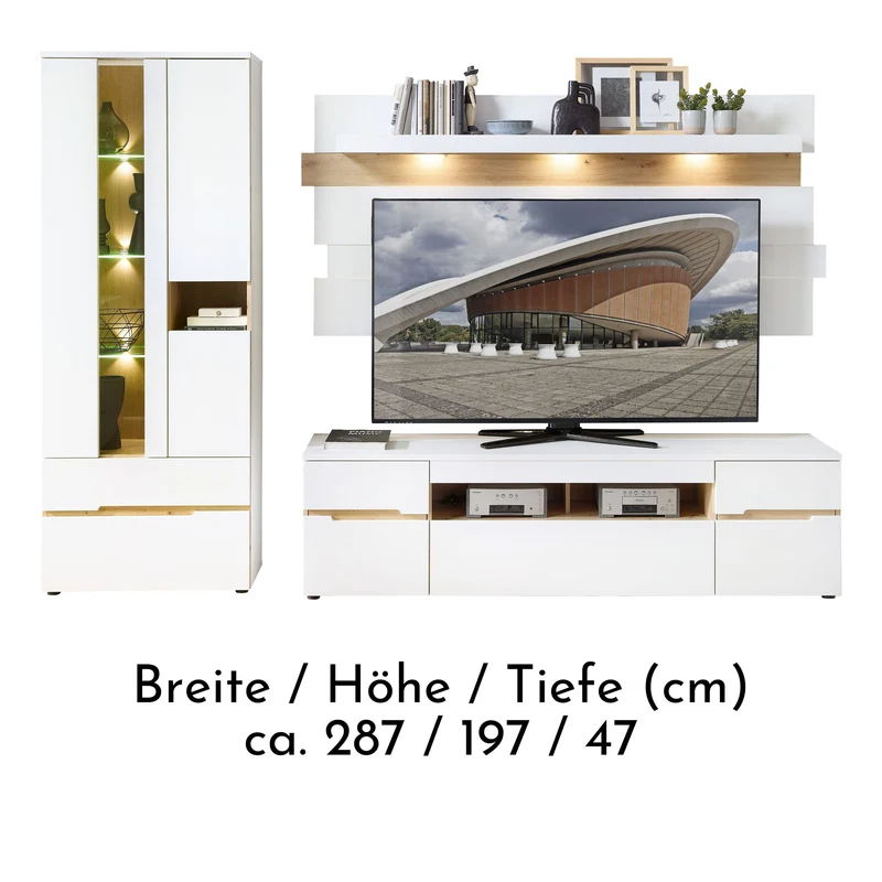 Wohnzimmerschrank MEMPHIS 3-teilig Weiss & Artisan Eiche