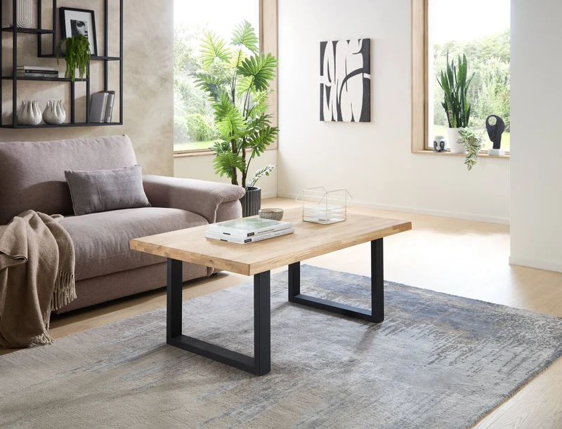 Couchtisch CHRIS U 110 x 70 Eiche massiv geölt Metallgestell U-Form