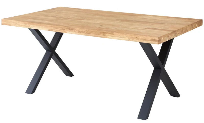 Esstisch CHRIS X 180 x 100 cm Eiche massiv Kufengestell Metall schwarz